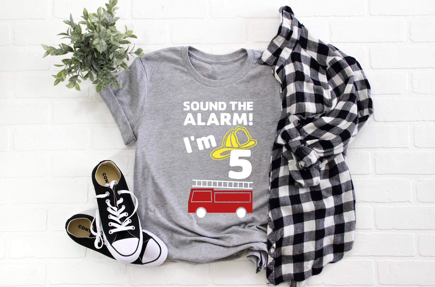 Kid's "Sound the Alarm! I'm (Insert Age)" Fire Truck Birthday T-Shirt