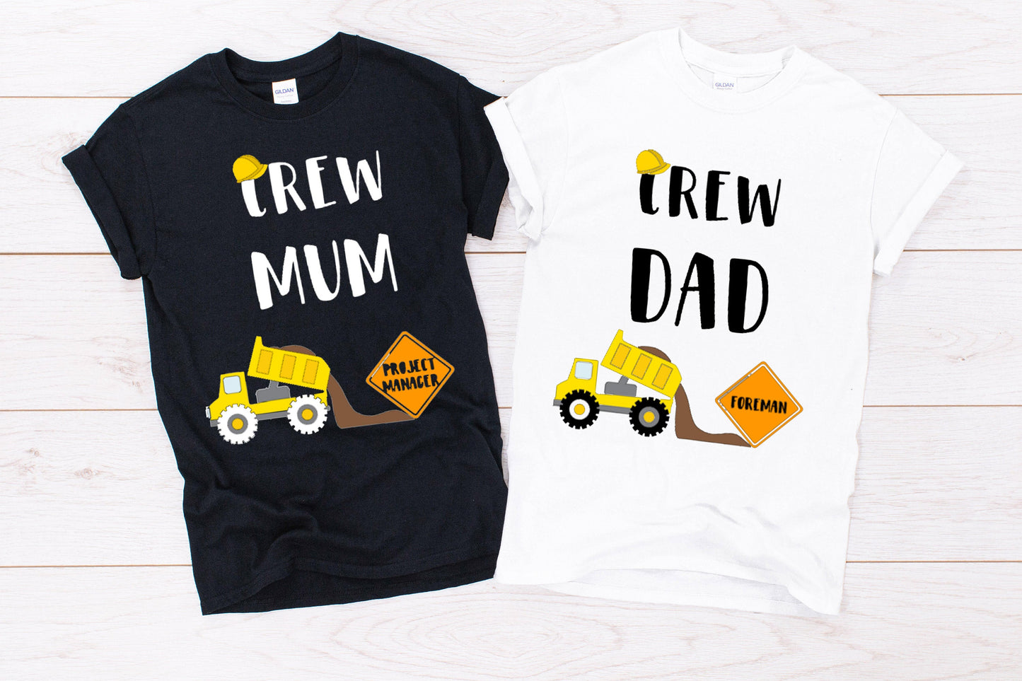 Mum and Dad Construction Themed T-Shirt Birthday "Mum Crew"or "Dad Crew