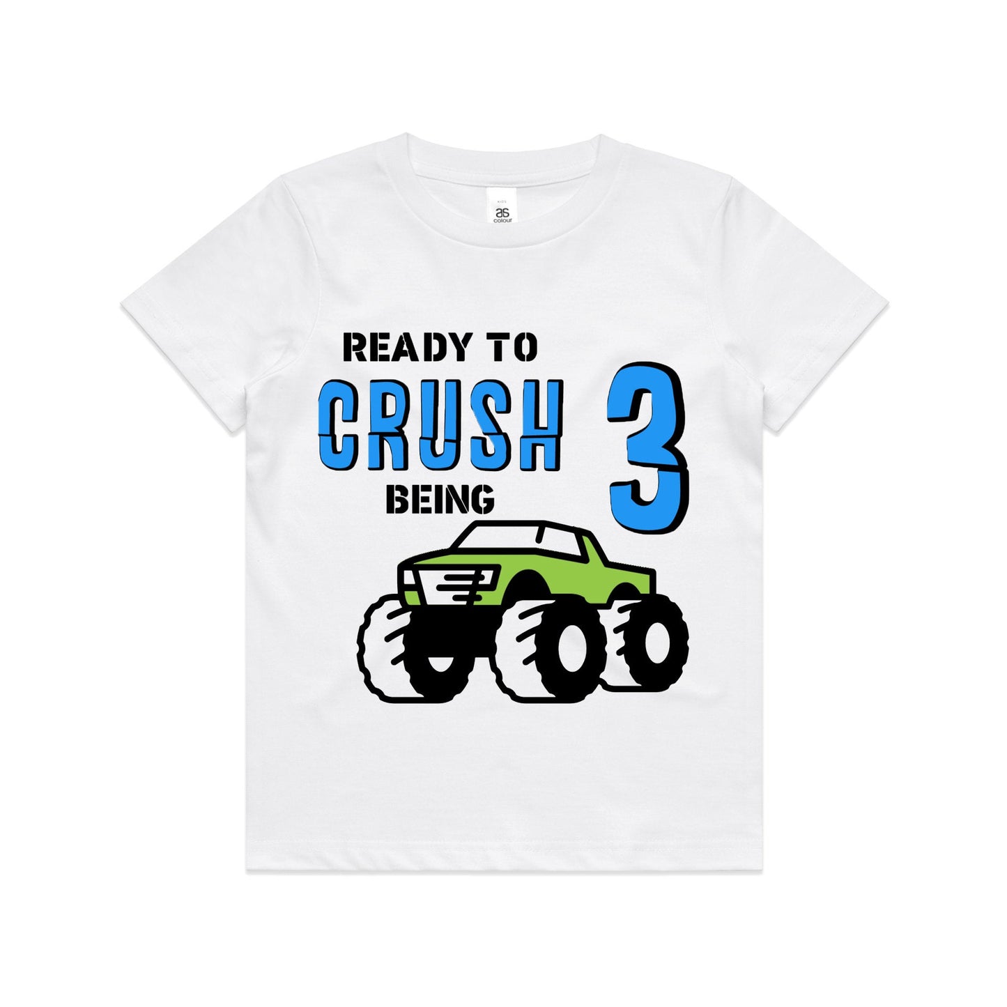 Kid's "Ready to Crush Being (Insert Age)" Monster Truck Birthday T-Shirt