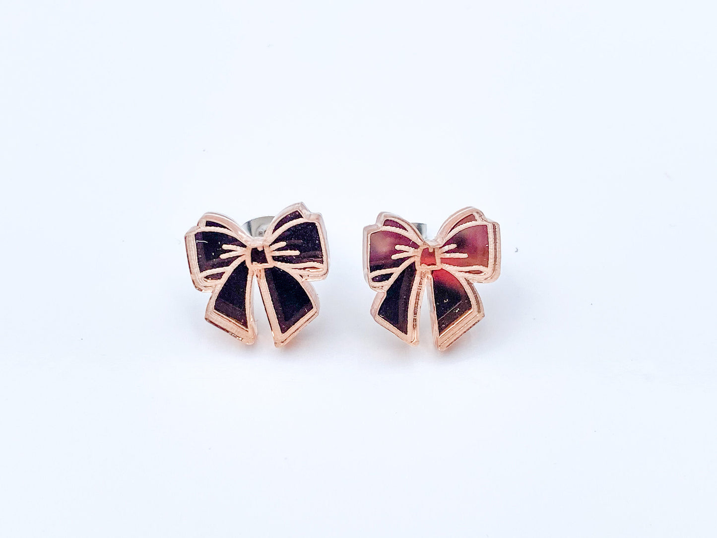 Bow/ Ribbon Rose Gold Mirror Finish Acrylic Stud Earrings