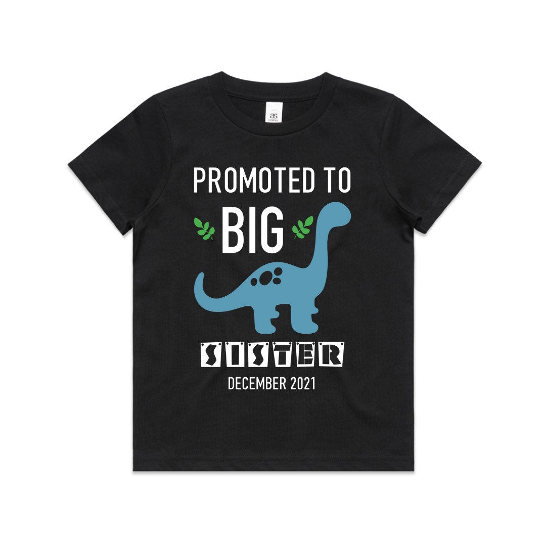 Kid's/ Baby T-Shirt/ Romper "Being Promoted to Big Brother/ Sister (Insert Year)" Dinosaur Theme