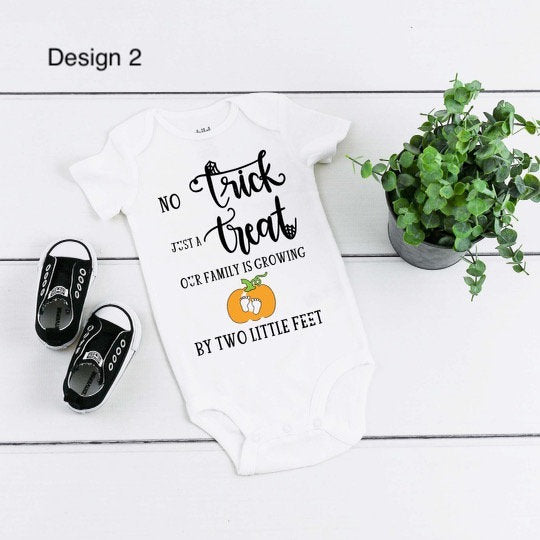 Halloween Baby Announcement "No Trick. Just a Treat. Our family is growing by two little feet"