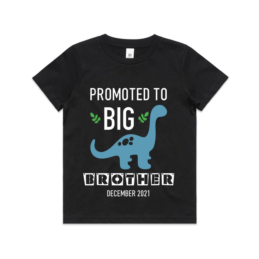 Kid's/ Baby T-Shirt/ Romper "Being Promoted to Big Brother/ Sister (Insert Year)" Dinosaur Theme