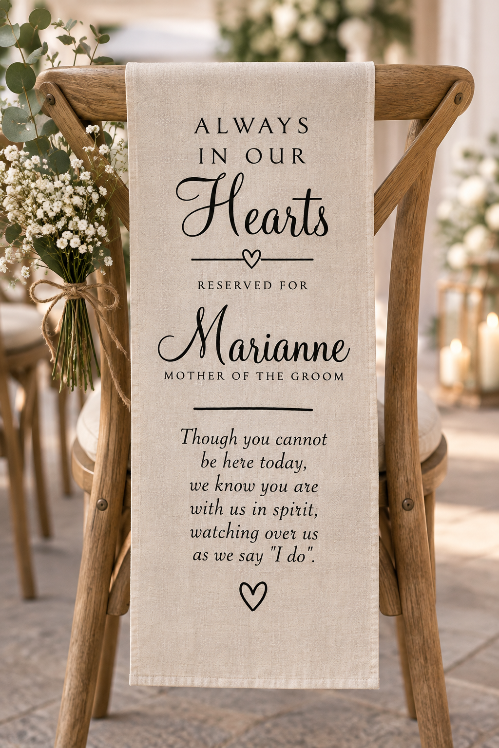 Personalised In Loving Memory Wedding Chair Sash | Memorial Reserved Seat