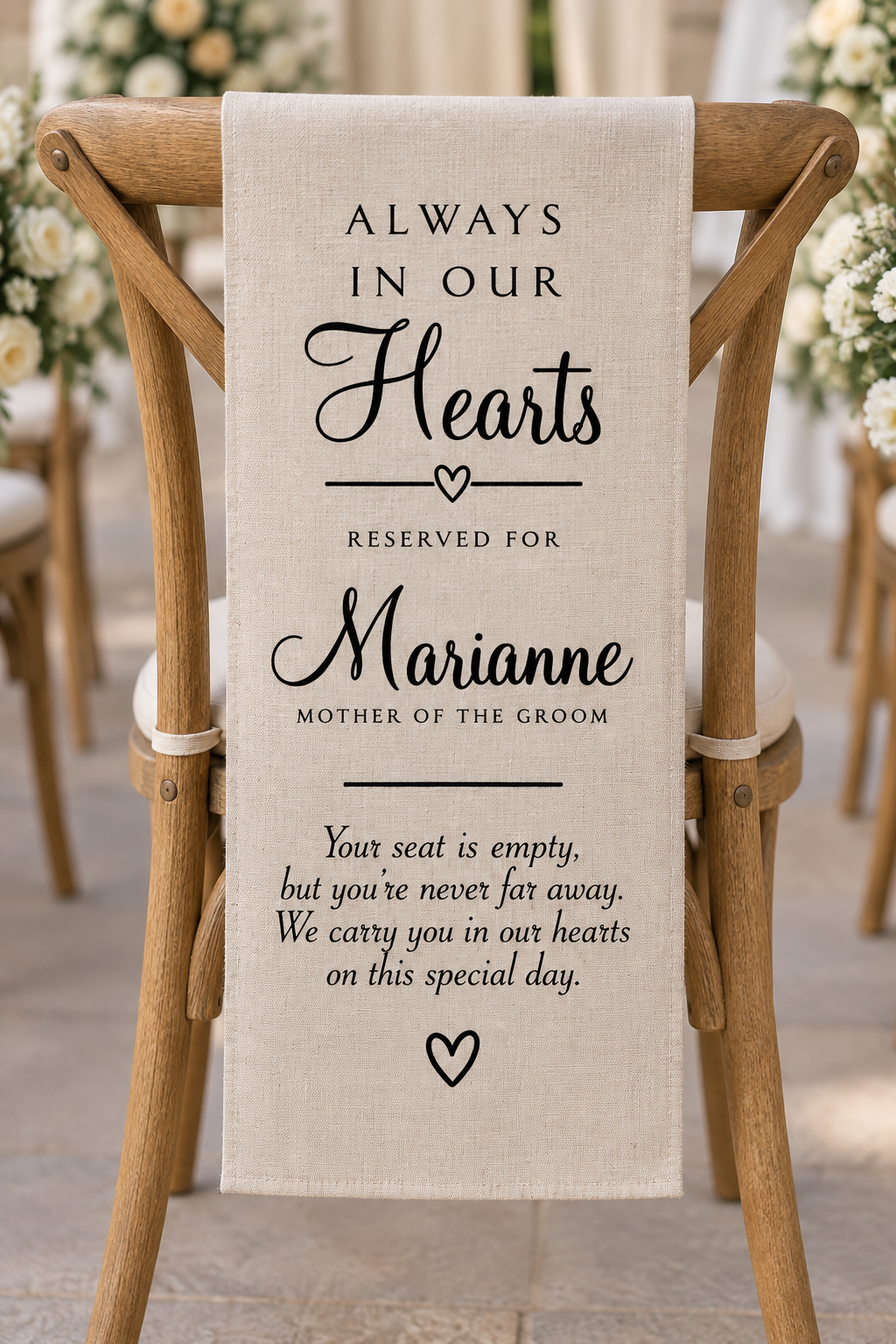 Personalised In Loving Memory Wedding Chair Sash | Memorial Reserved Seat