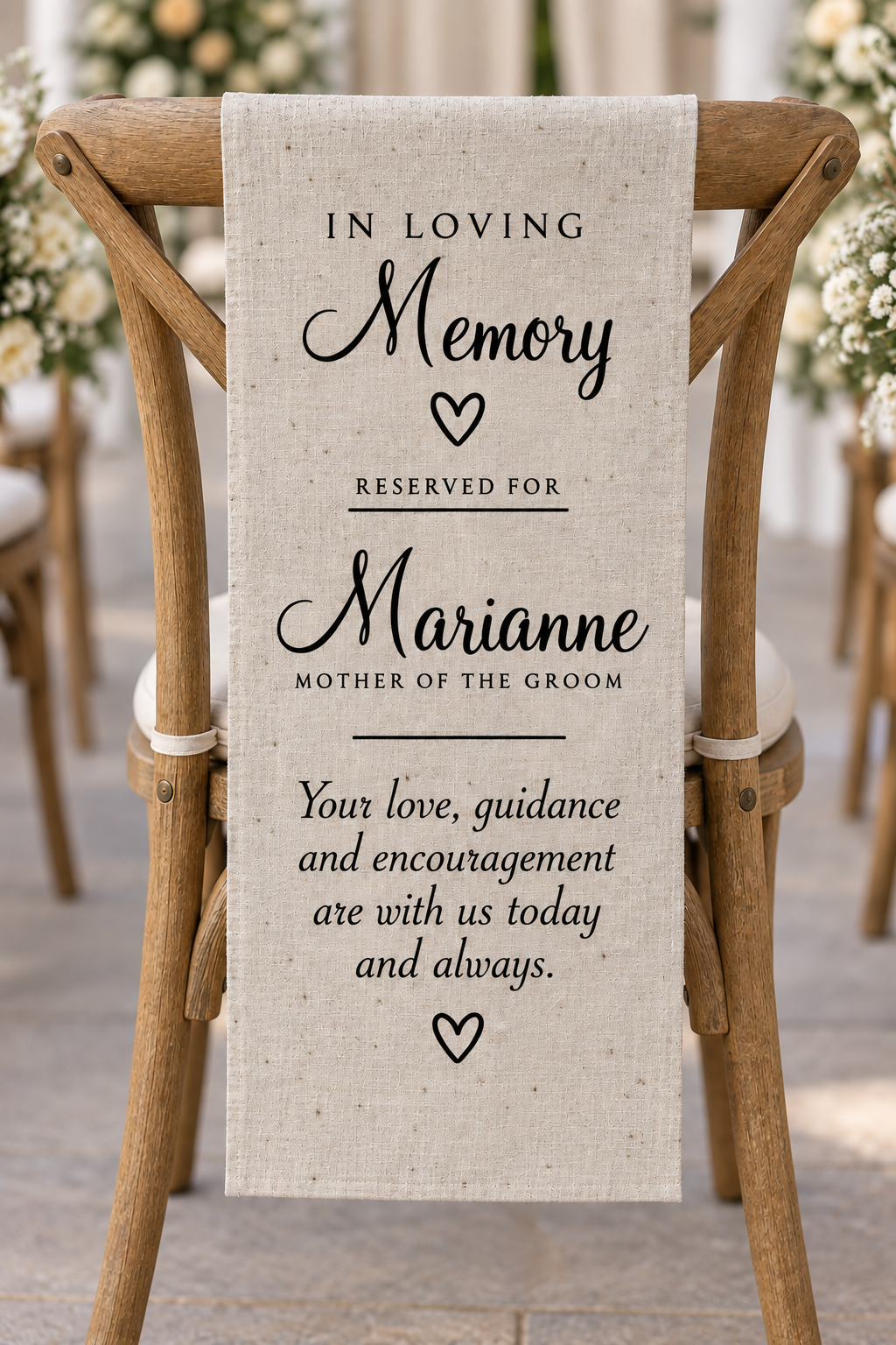 Personalised In Loving Memory Wedding Chair Sash | Memorial Reserved Seat
