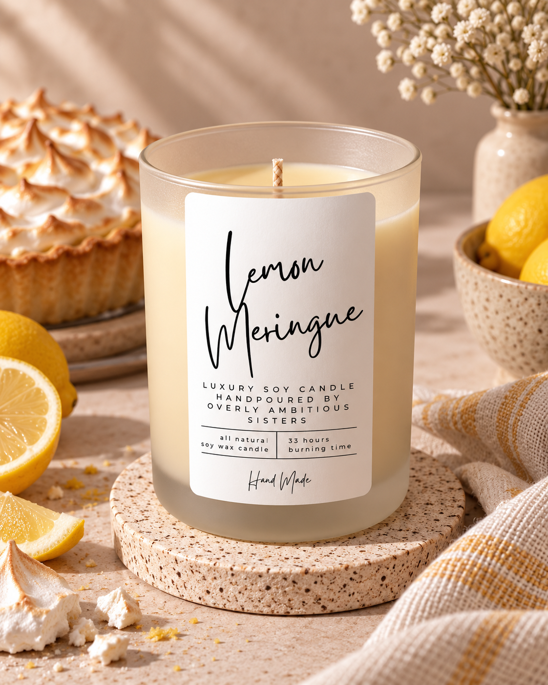 Hand poured 100% Natural Soy Candle | Lemon Meringue | Medium Candle