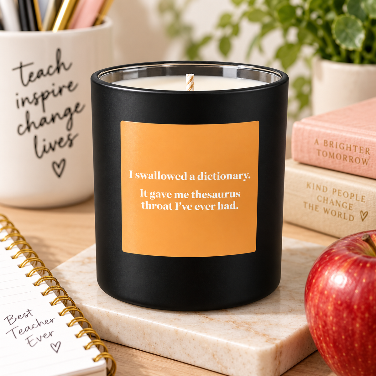 Hand poured 100% Natural Soy English Teacher Candle | I Swallowed a Dictionary. It Gave me thesaurus throat I've ever had. | Medium Candle