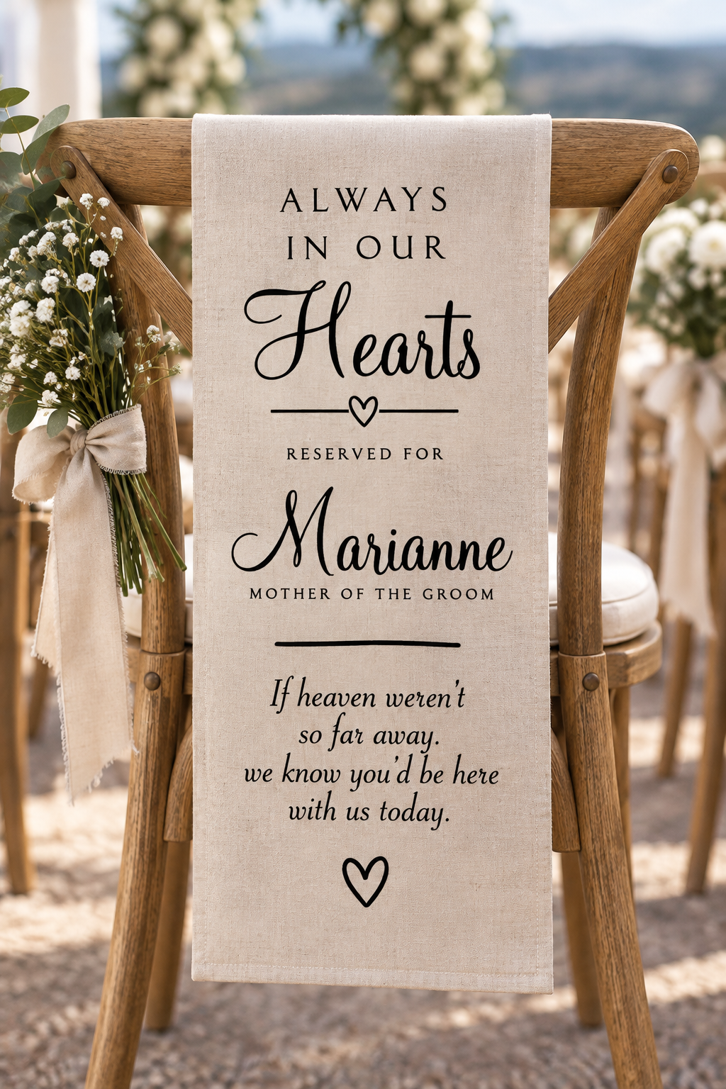 Personalised In Loving Memory Wedding Chair Sash | Memorial Reserved Seat