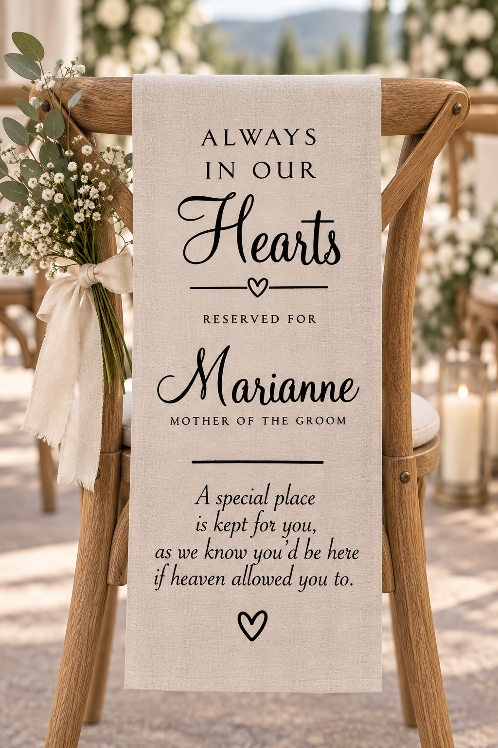 Personalised In Loving Memory Wedding Chair Sash | Memorial Reserved Seat