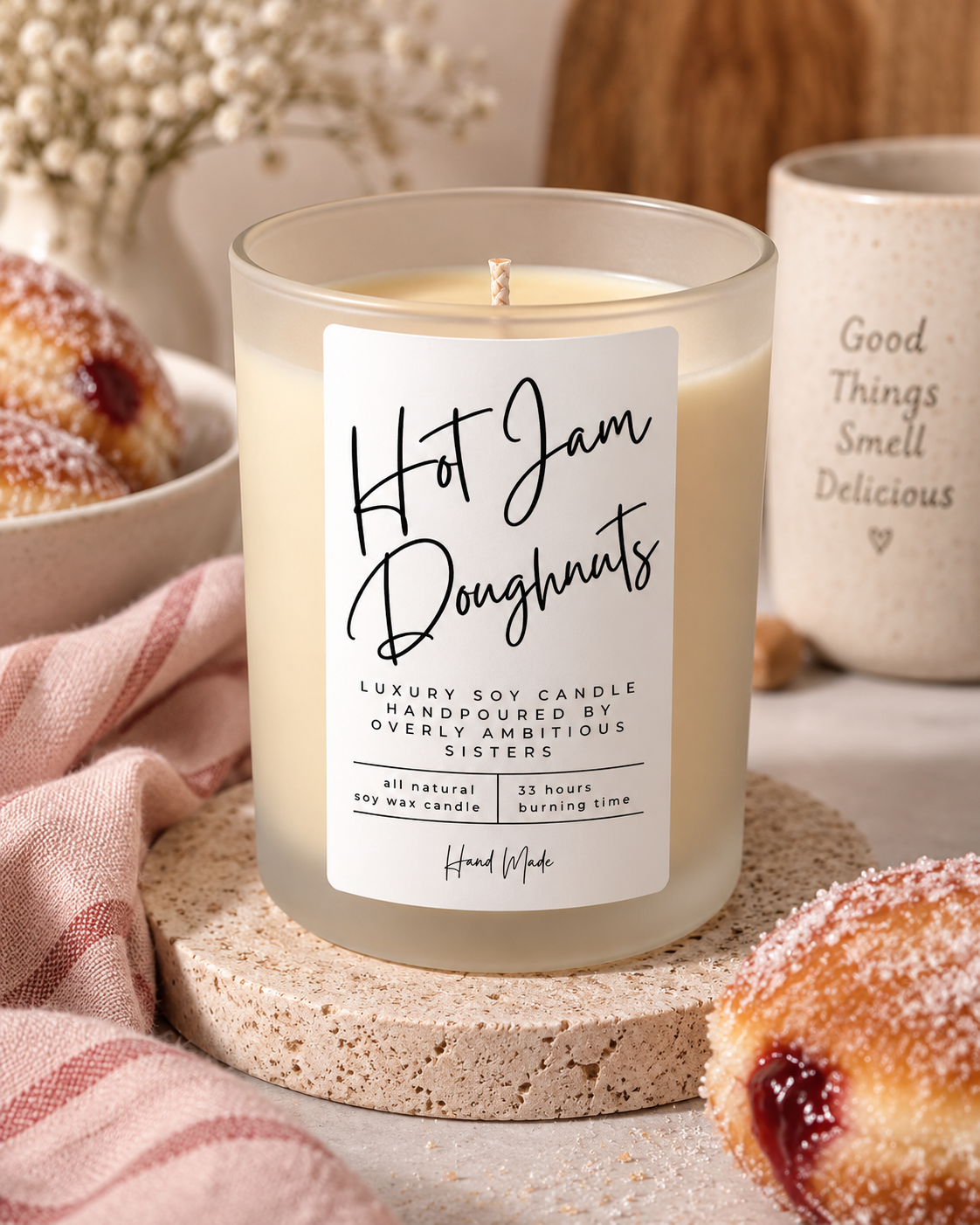 Hand poured 100% Natural Soy Candle | Hot Jam Doughnut | Medium Candle