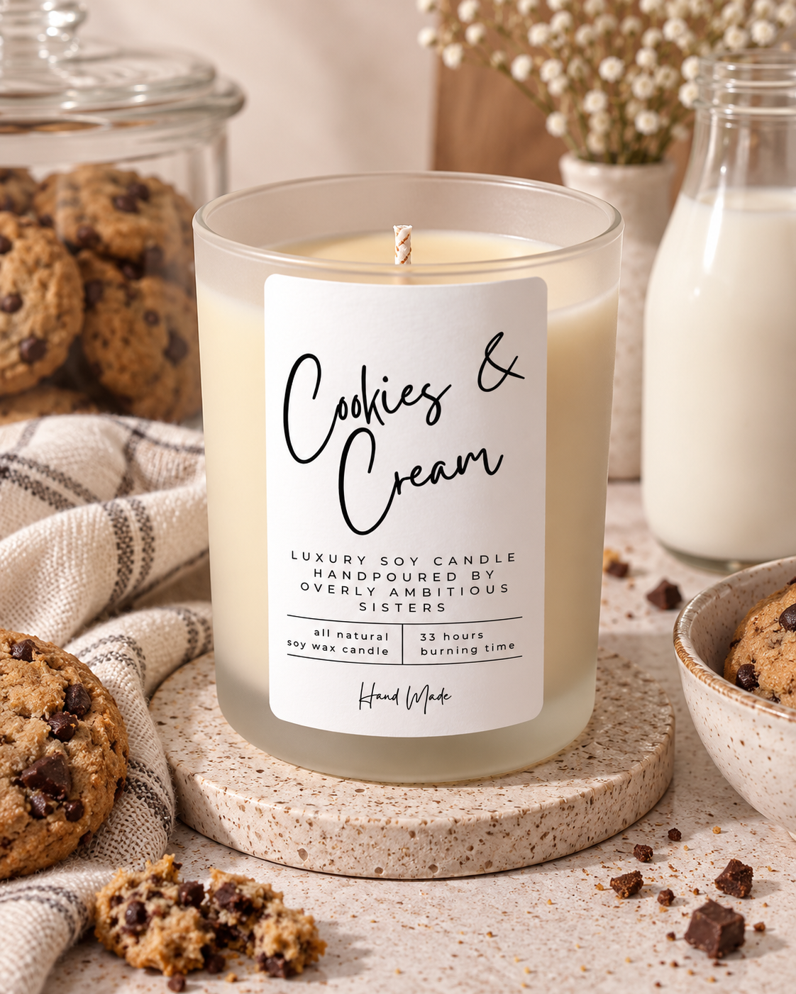 Hand poured 100% Natural Soy Candle | Cookies and Cream | Medium Candle