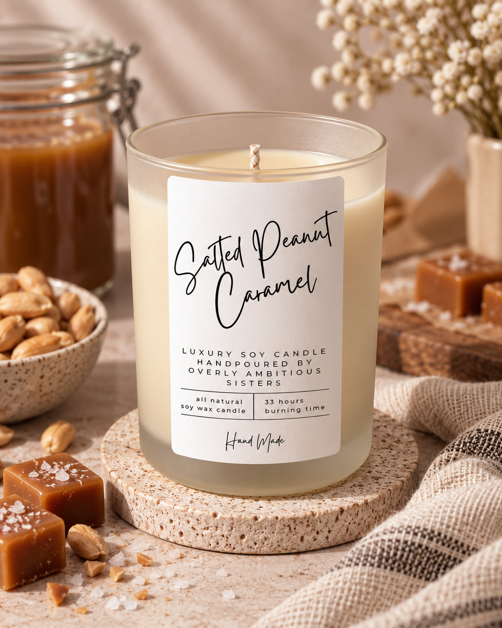 Hand poured 100% Natural Soy Candle | Salted Peanut Caramel | Medium Candle