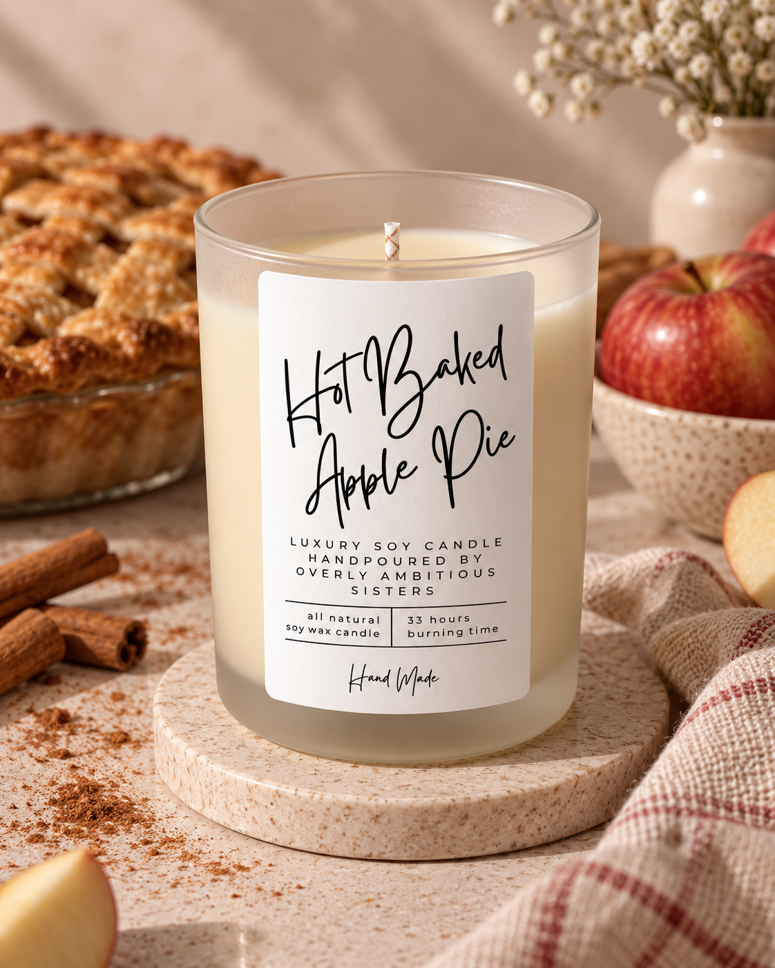 Hand poured 100% Natural Soy Candle | Hot Baked Apple Pie | Medium Candle
