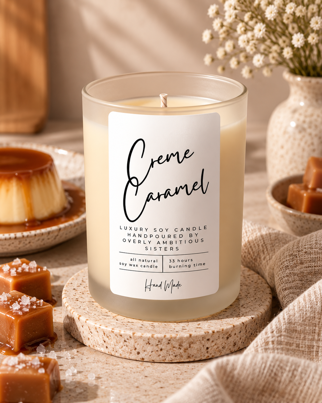 Hand poured 100% Natural Soy Candle | Creme Caramel | Medium Candle
