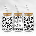 Mama Leopard Print | 16oz Glass Tumbler with Bamboo lid and Straw