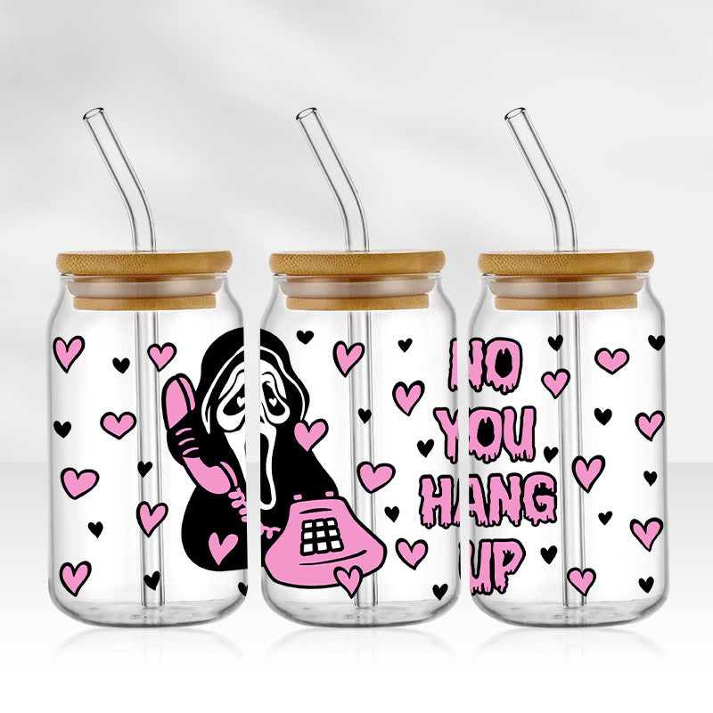 Scream No You Hang Up | 16oz Glass Tumbler with Bamboo lid and Straw