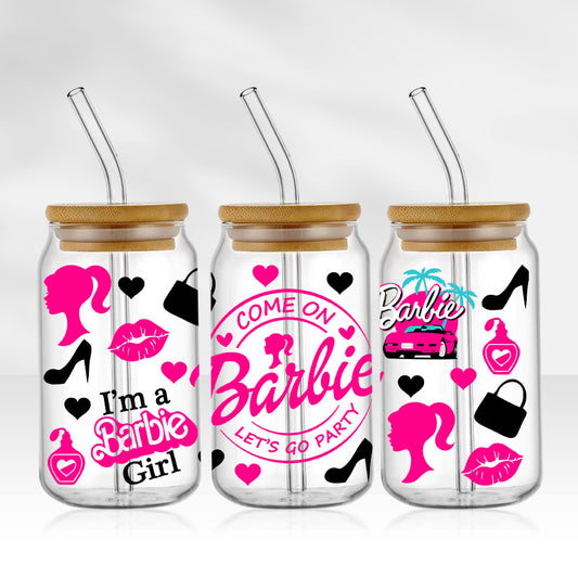 Barbie Girl | 16oz Glass Tumbler with Bamboo lid and Straw