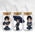 Wednesday Addams | 16oz Glass Tumbler with Bamboo lid and Straw