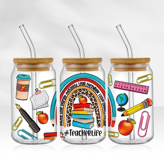 TeacherLife | 16oz Glass Tumbler with Bamboo lid and Straw