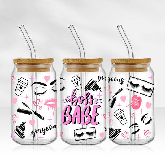 Boss Babe | 16oz Glass Tumbler with Bamboo lid and Straw