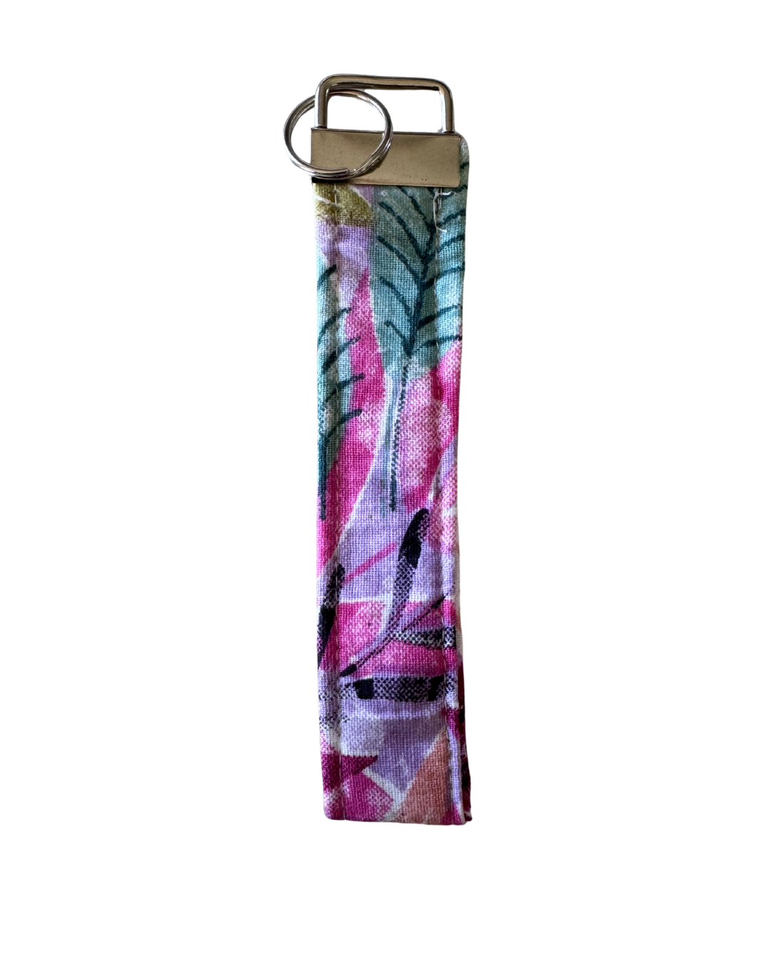 Handmade Key Fob Wristlet | Pink & Green Leaves