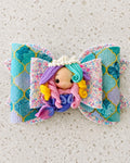Girl's Faux Leather Mermaid Clay Embellishment Hair Bow | Blue