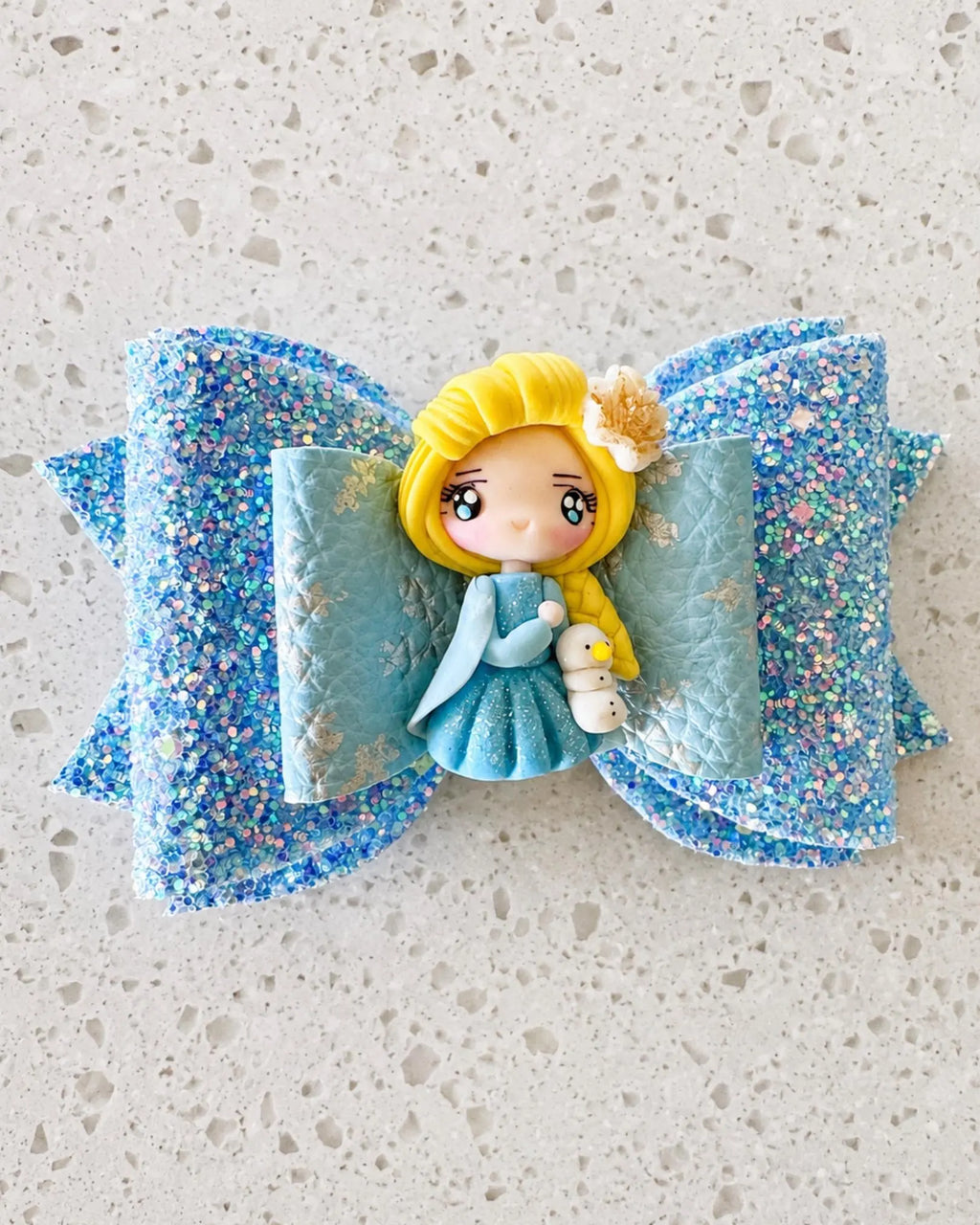 Girl's Faux Leather Elsa Ice Queen Clay Embellishment Hair Clip