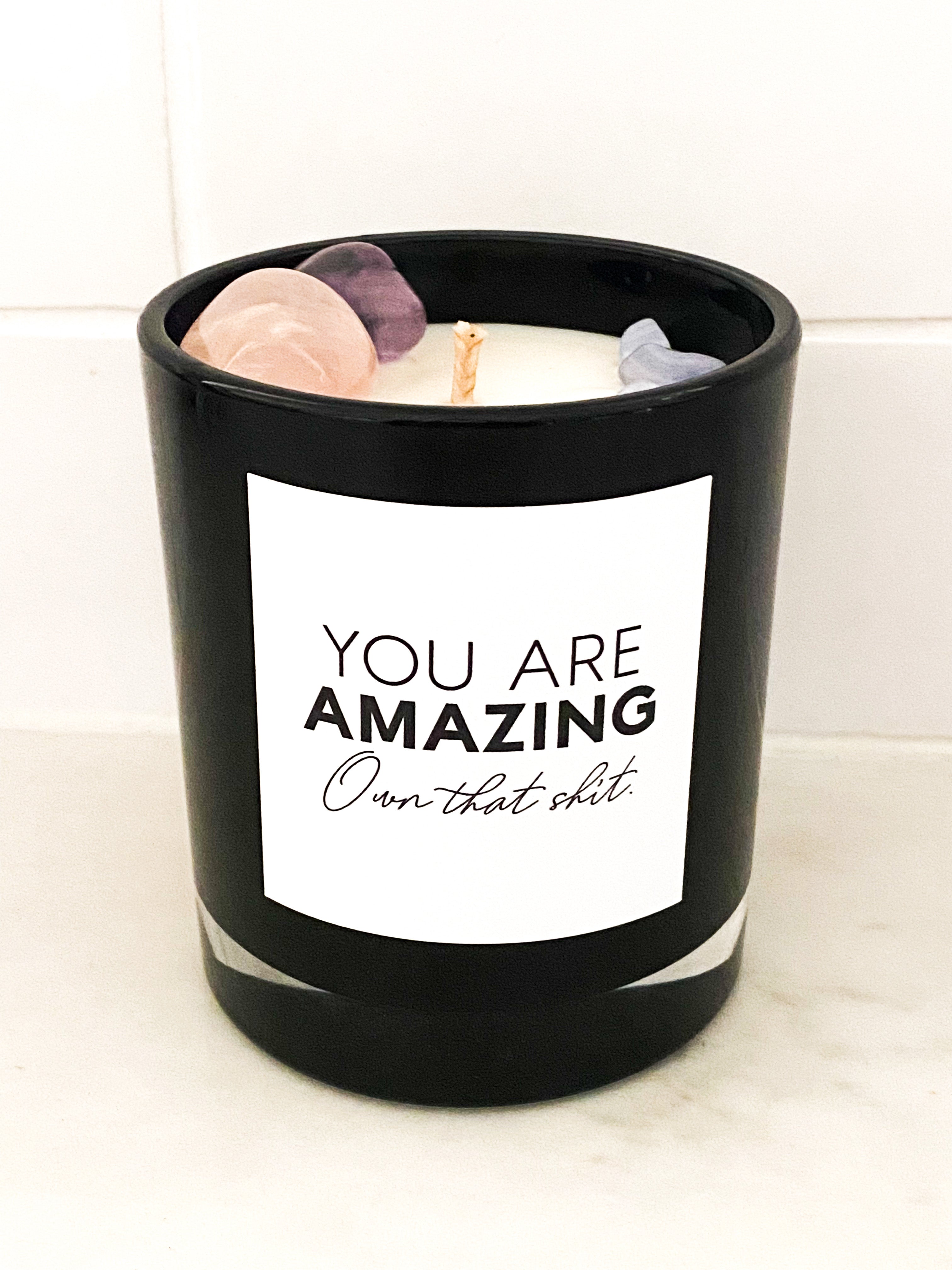 Crystal Infused 100% Soy Wax Hand Poured Medium Candle | Amethyst | Rose Quartz | Blue Chalcedony | Anxiety | Calm | Love | Healing