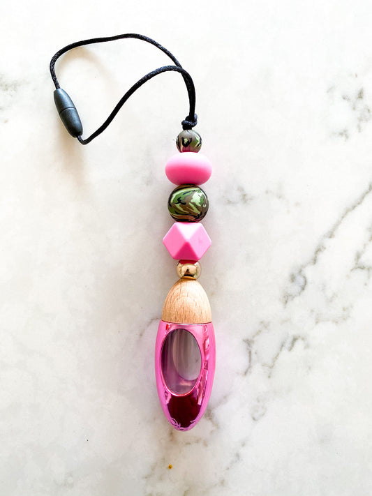Pink Camo Silicone Bead Glass Bullet Shape Car Diffuser