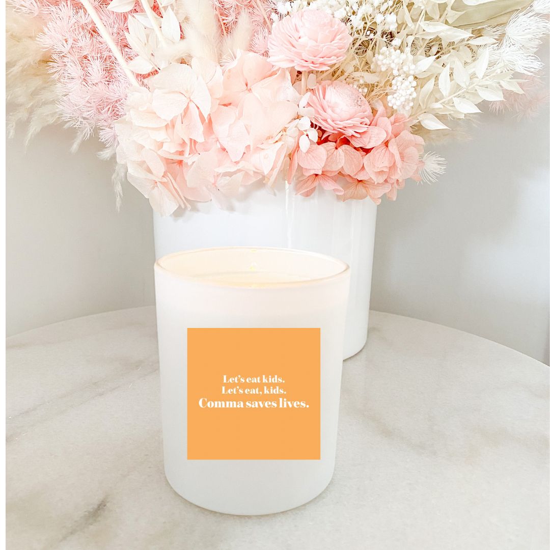 Hand poured 100% Natural Soy English Teacher Candle | Grammar. Let's eat kids. Let's eat, kids. Comma saves lives. | Medium Candle