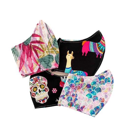 Happy Llama Handmade Fabric Face Mask 100% Cotton Reusable with Filter Pocket For Adults & Children