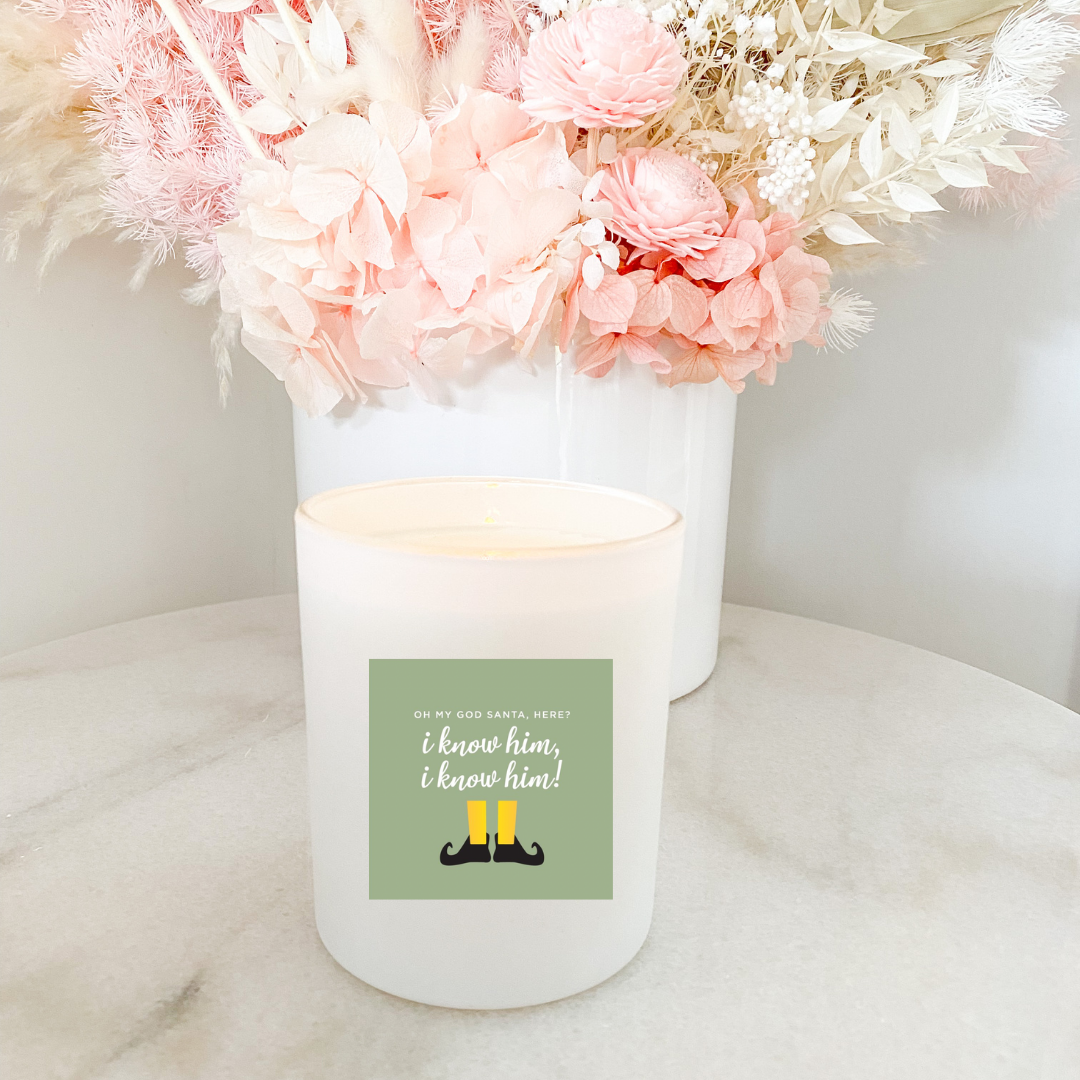 Hand poured 100% Natural Soy Christmas Candle | Elf Oh My God Santa, Here? I Know Him, I Know Him! | Medium Candle