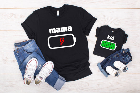 Family "Mama/ Dad/ Kid/ Baby Battery Charge" T-Shirt/ Romper