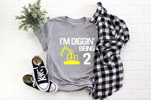 Kid's "I'm Diggin' Being (Insert Age)" Birthday T-Shirt/ Romper