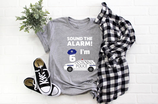 Kid's Police "Sound the Alarm! I'm (Insert Age)" Birthday T-Shirt