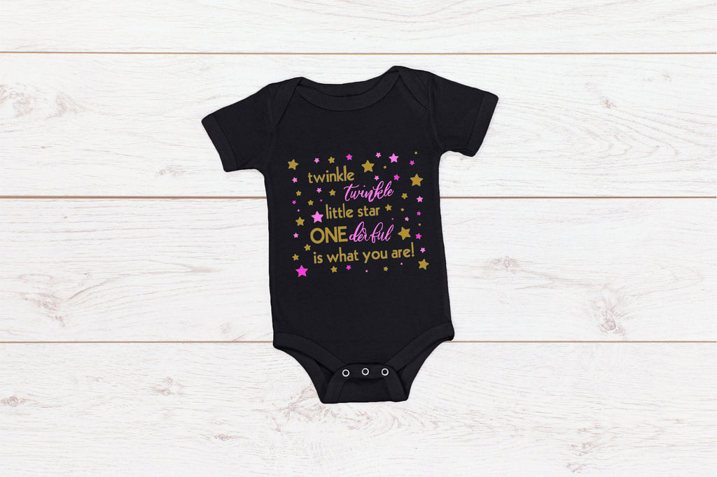 Baby First Birthday Romper "Twinkle Twinkle Little Star Onederful is What You Are"