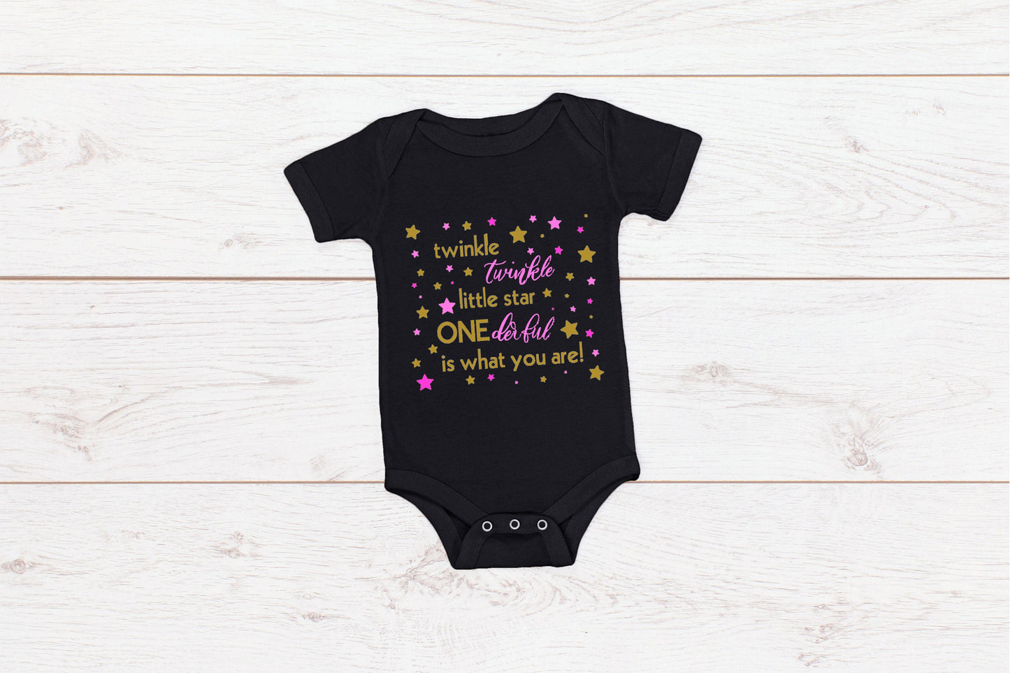 Baby First Birthday Romper "Twinkle Twinkle Little Star Onederful is What You Are"
