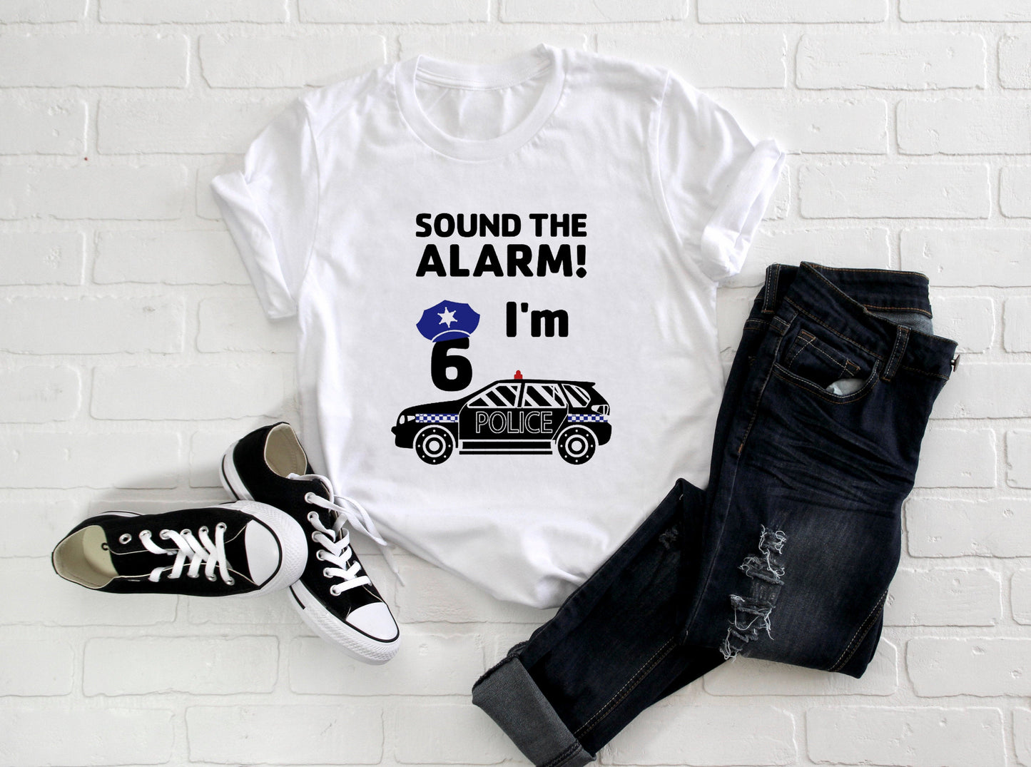 Kid's Police "Sound the Alarm! I'm (Insert Age)" Birthday T-Shirt