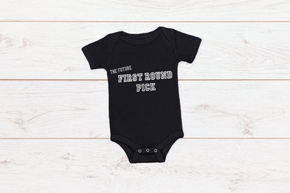 Adult/ Toddler/ Baby T-Shirt/ Romper "The MVP/ The Rookie/ The GOAT/ The Hall of Famer/ The Future First Round Pick"