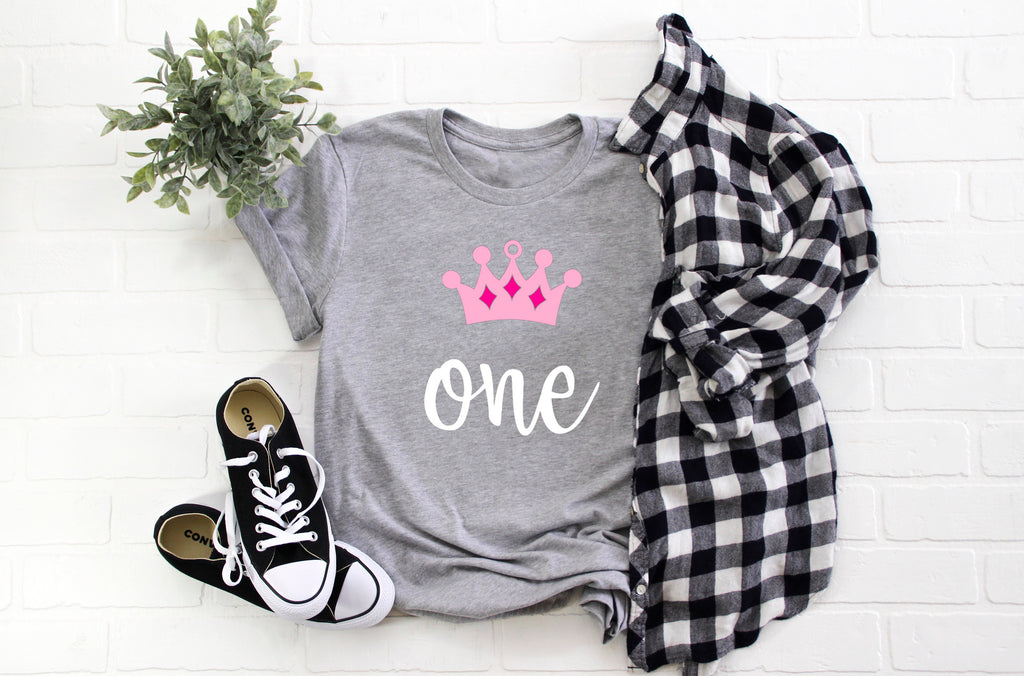 Baby First Birthday Romper/ T-Shirt "One" Crown Princess