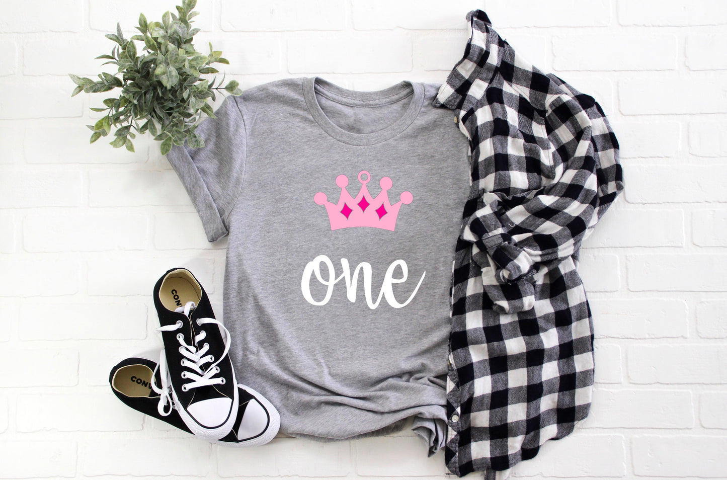 Baby First Birthday Romper/ T-Shirt "One" Crown Princess