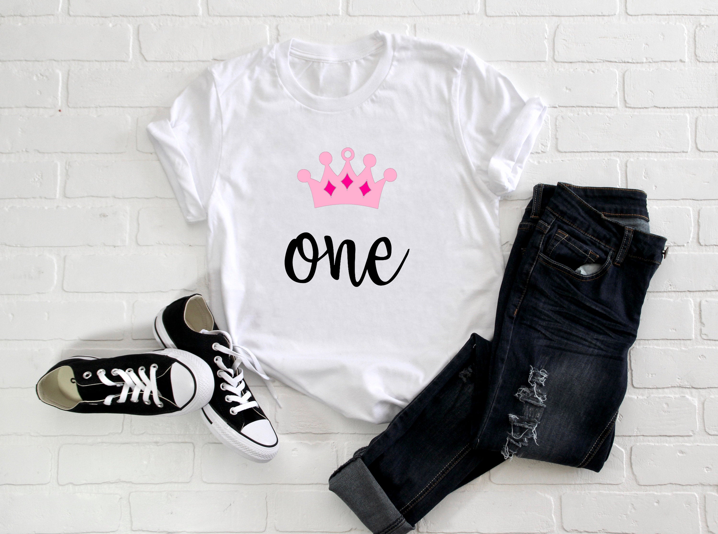 Baby First Birthday Romper/ T-Shirt "One" Crown Princess