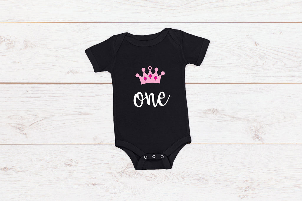 Baby First Birthday Romper/ T-Shirt "One" Crown Princess