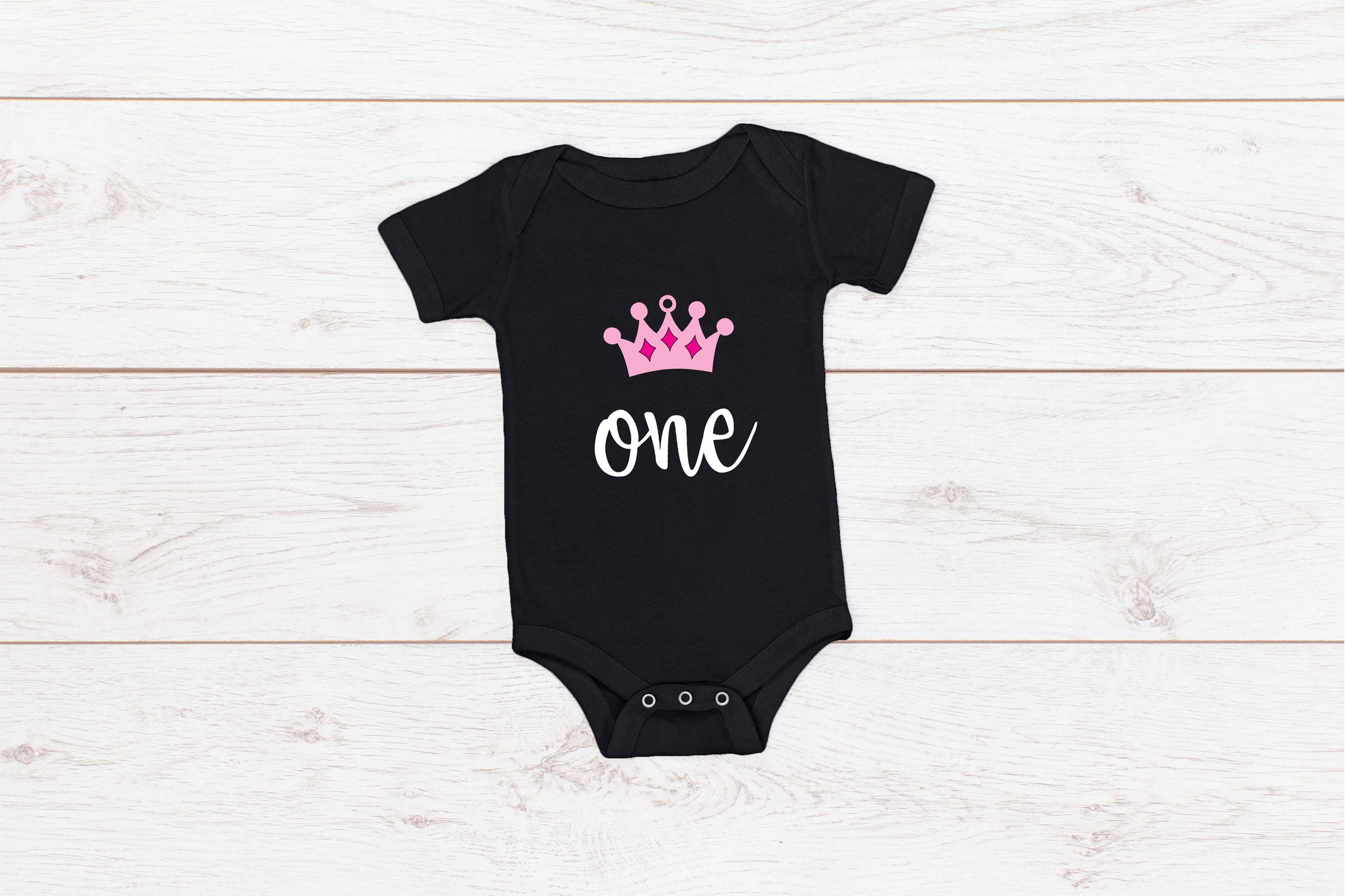 Baby First Birthday Romper/ T-Shirt "One" Crown Princess