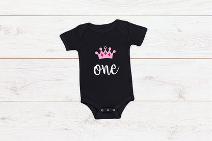 Baby First Birthday Romper/ T-Shirt "One" Crown Princess
