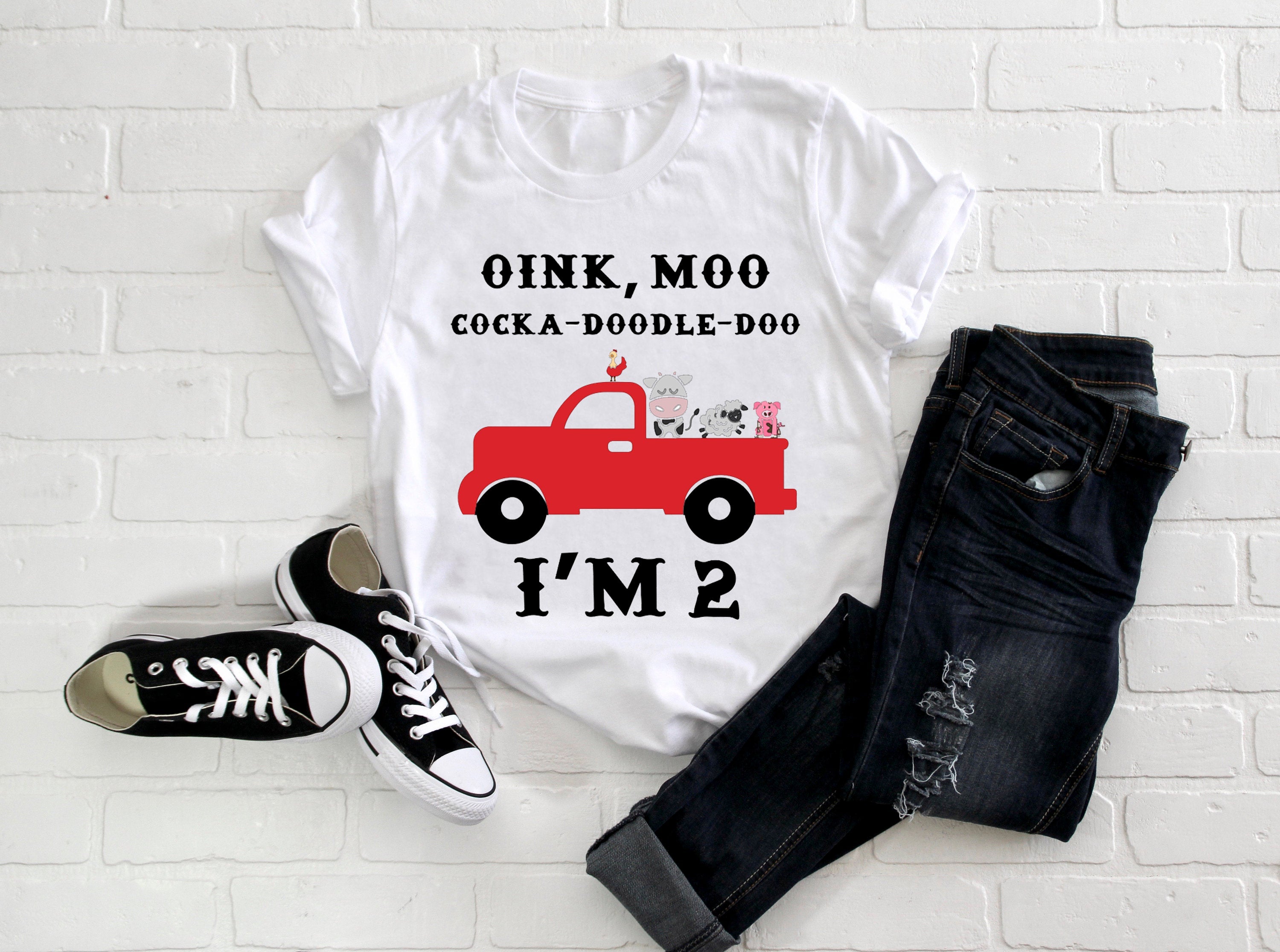 Kid's "Oink Moo Cock-A-Doodle Doo I'm 2" 2nd Birthday T-Shirt