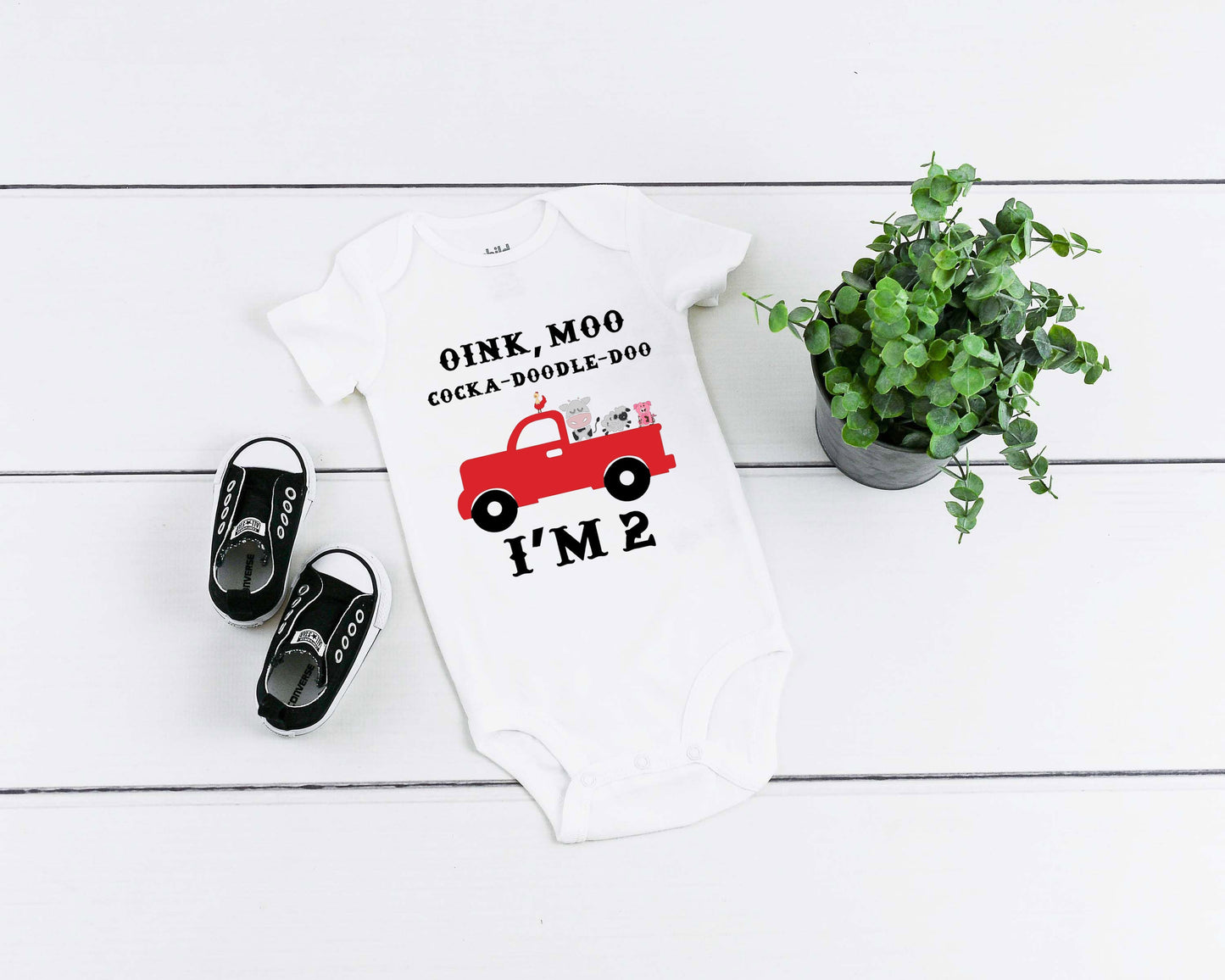Kid's "Oink Moo Cock-A-Doodle Doo I'm 2" 2nd Birthday T-Shirt