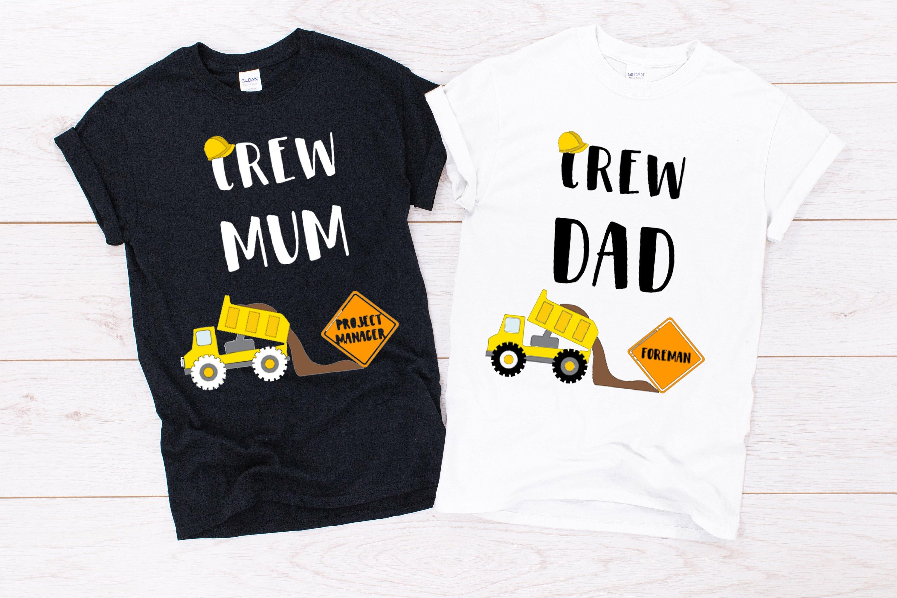 Mum and Dad Construction Themed T-Shirt Birthday "Mum Crew"or "Dad Crew