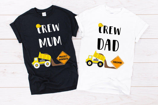 Mum and Dad Construction Themed T-Shirt Birthday "Mum Crew"or "Dad Crew